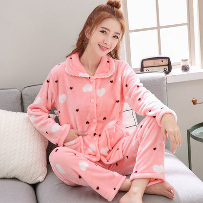 Women Autumn And Winter Warm Pyjamas Home Wear Coral Velvet Pajamas Girls Thickened Padded Flannel  4