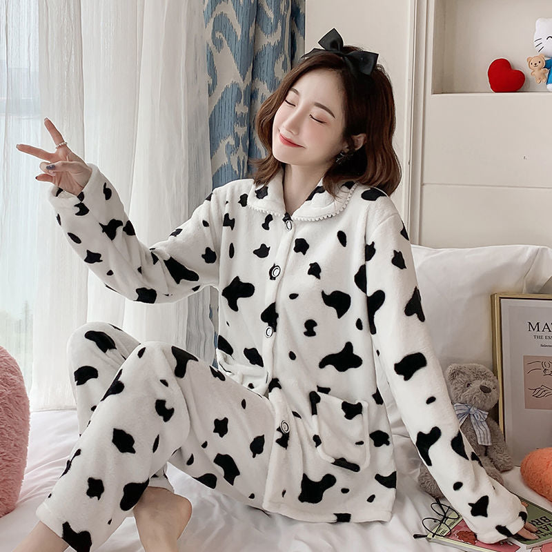 Women Autumn And Winter Warm Pyjamas Home Wear Coral Velvet Pajamas Girls Thickened Padded Flannel  5