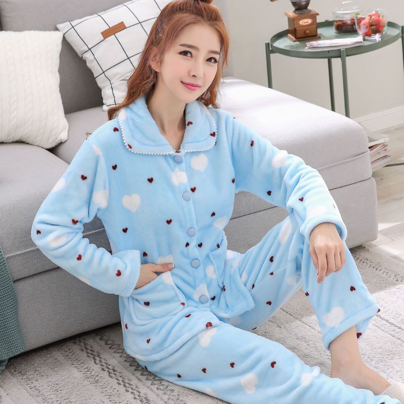 Women Autumn And Winter Warm Pyjamas Home Wear Coral Velvet Pajamas Girls Thickened Padded Flannel  3