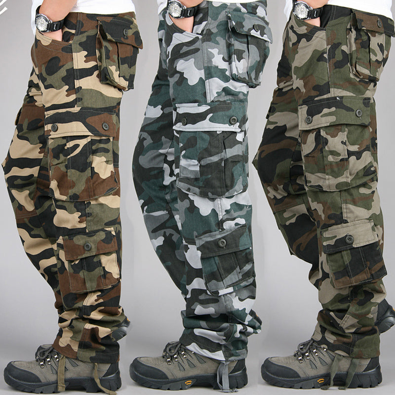 Men Tactical Camouflage Overalls, High-Quality Cotton, Multi Pocket Trousers for Sports and Work