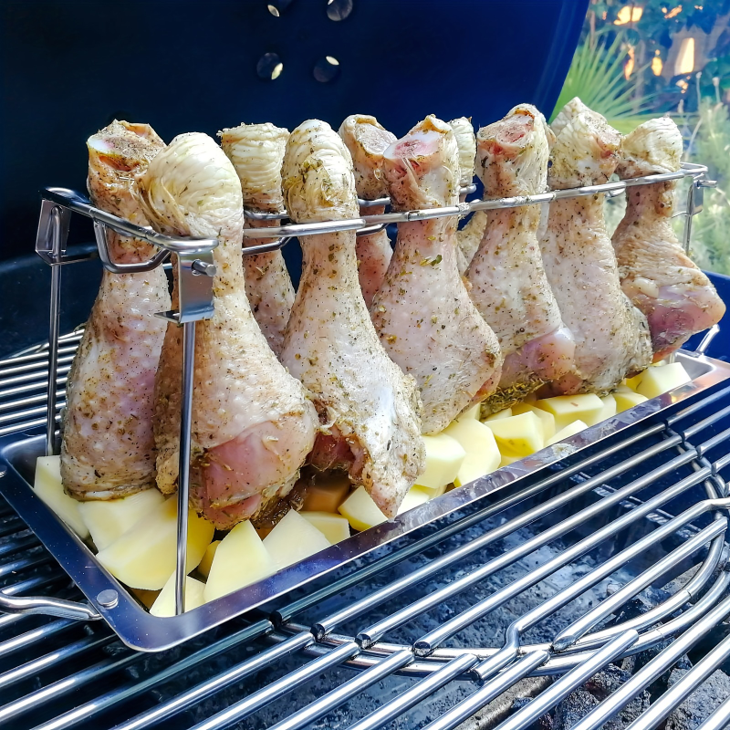 Stainless Steel BBQ Cooking Rack Non-Stick Barbecue Drumstick Grill Oven Roaster Stand