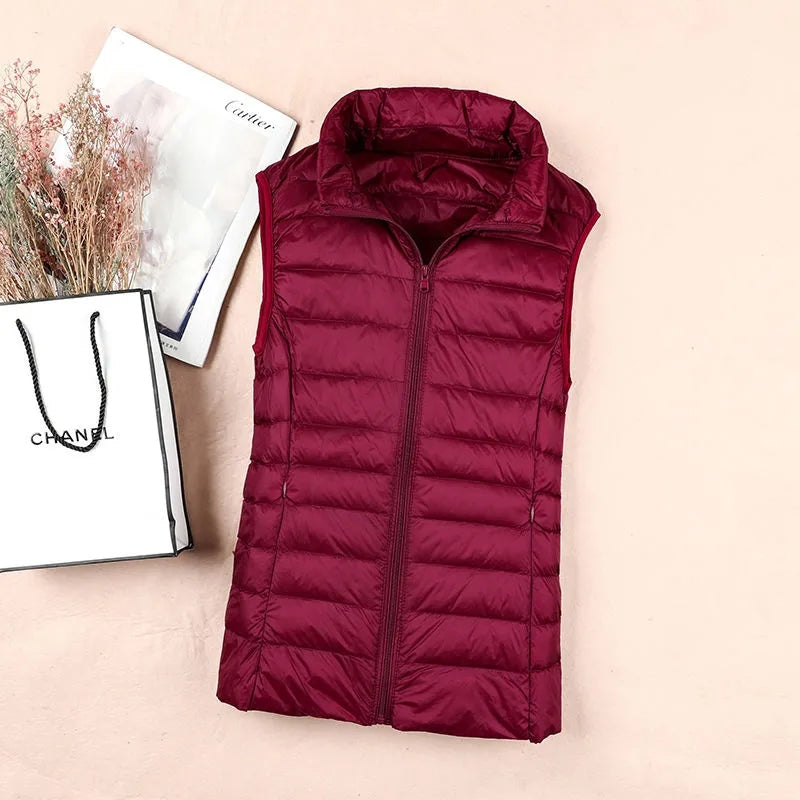 White Duck Down Jacket Women Vest Lightweight Puffer Sleeveless Winter Waistcoat Female Warm Outwea 4