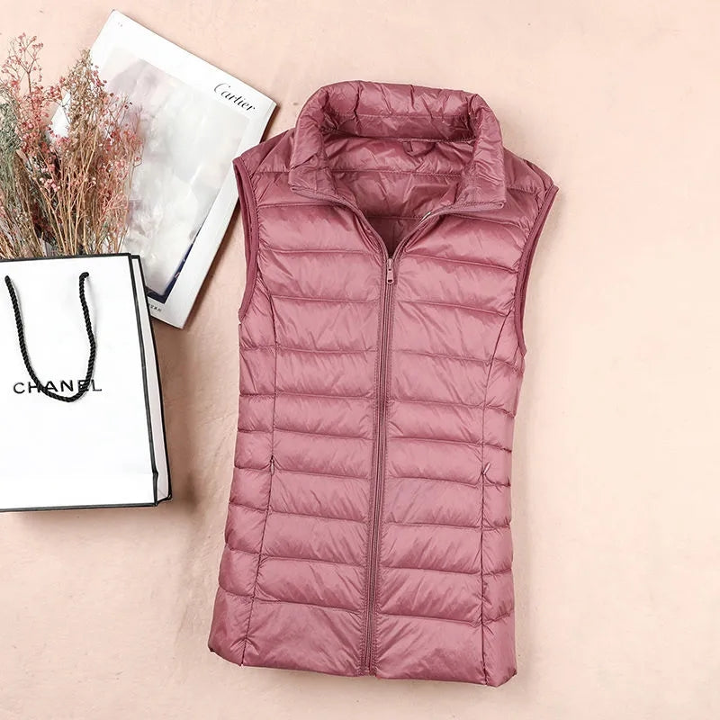 White Duck Down Jacket Women Vest Lightweight Puffer Sleeveless Winter Waistcoat Female Warm Outwea 5