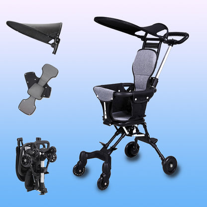 Lightweight Baby Stroller for Toddler One-click Folding Two-ways Cart with Swivel Front Wheel and Canopy