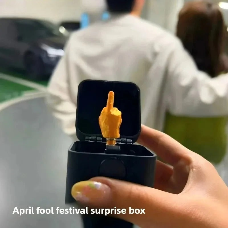 Middle Finger in Box - Funny Desk Decor Gag Gift, Novelty Office Toy for Halloween, Christmas & Birthday