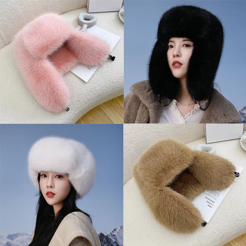 Windproof Warm Earmuffs Faux Fur Bomber Hat For Men And Women Thickened Russian Earflap Protection  1