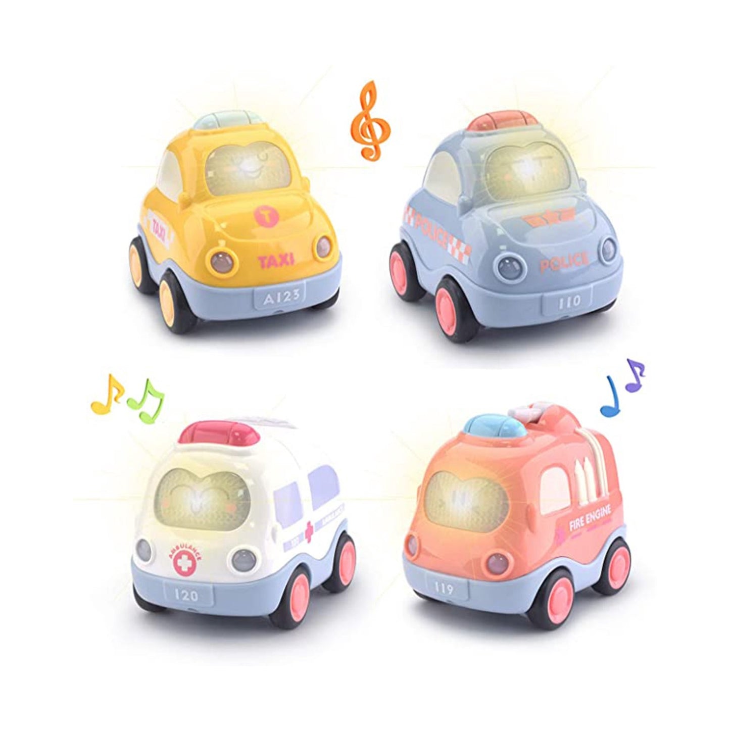 Pull Back Cars For Toddlers Police Car Ambulance Fire Truck Taxi With Lights And Sound 1