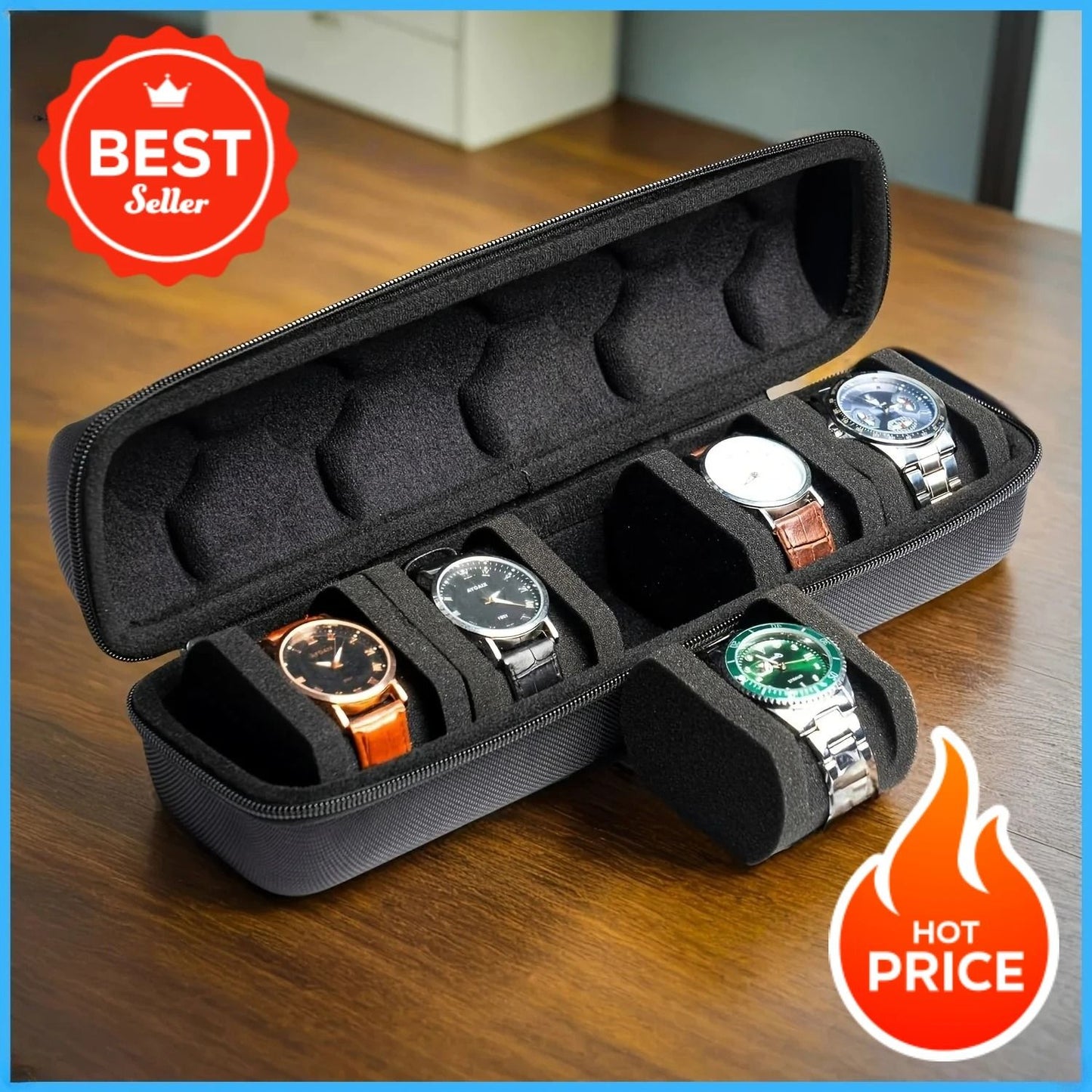 5 Slot Watch Case Hard Shell Travel Organizer with Pillow Inserts