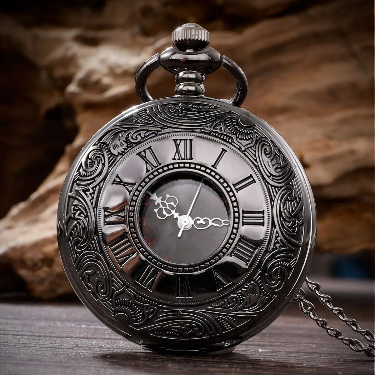Vintage Roman Number Quartz Pocket Watch Necklace With Chain 1