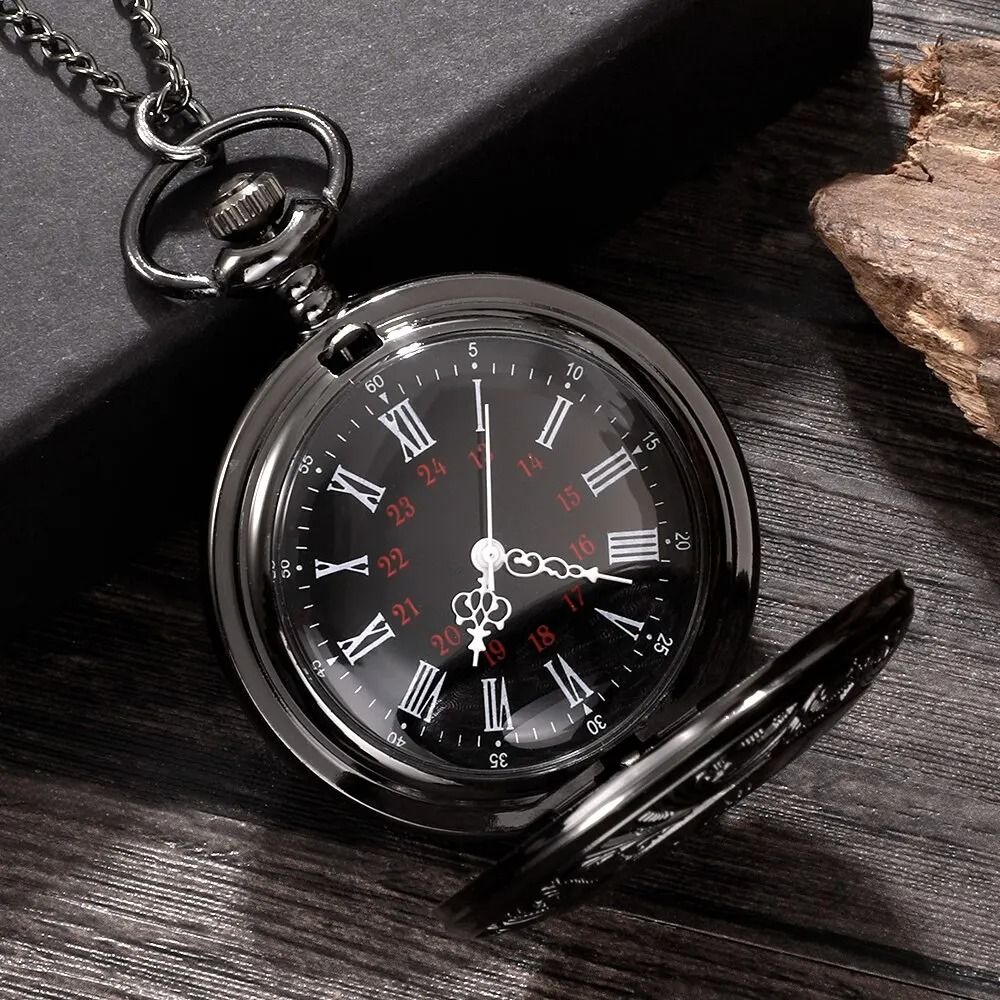Vintage Roman Number Quartz Pocket Watch Necklace With Chain 4