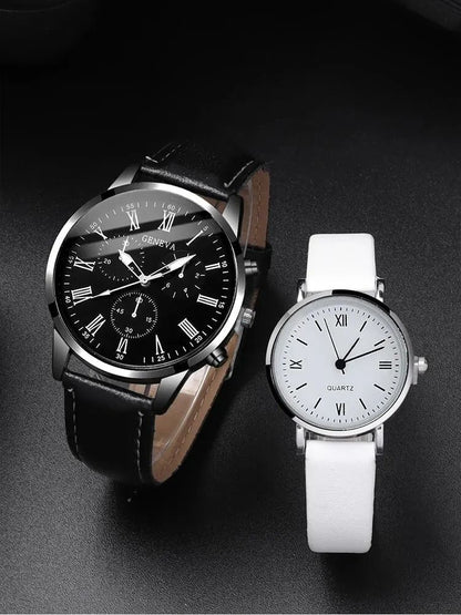 Couple Quartz Watch Set With Leather Bands And Love Pendant Necklace 4 Piece Set 1
