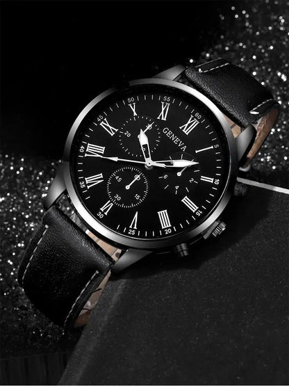 Couple Quartz Watch Set With Leather Bands And Love Pendant Necklace 4 Piece Set 3