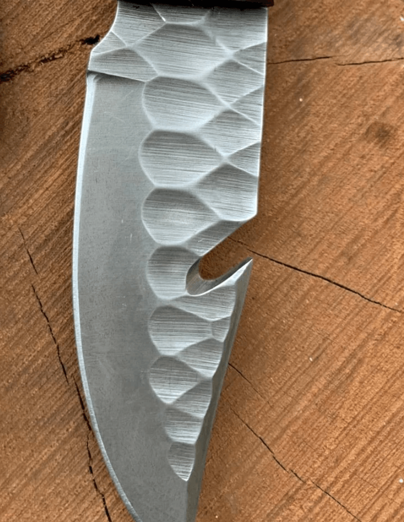 HandForged Carbon Steel Gut Hook Hunting Knife  Deer Antler Handle  Hammered Finish  9 Skinner Knif 3