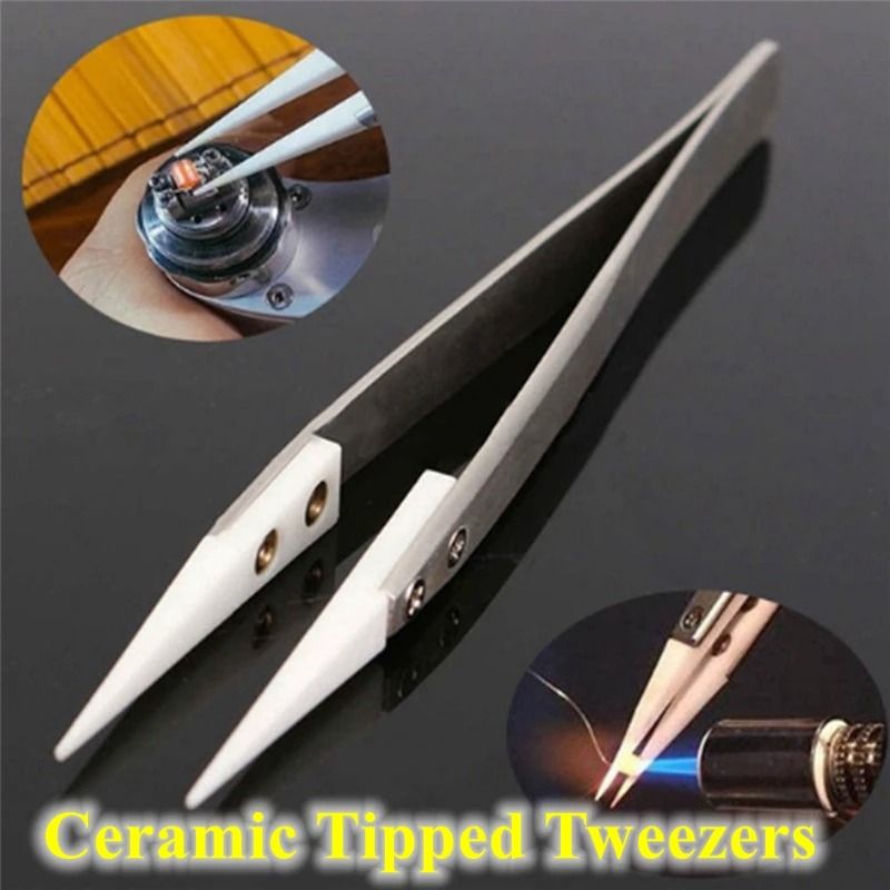 Ceramic Tipped Stainless Steel Tweezers Heat Resistant Fine Point Tool