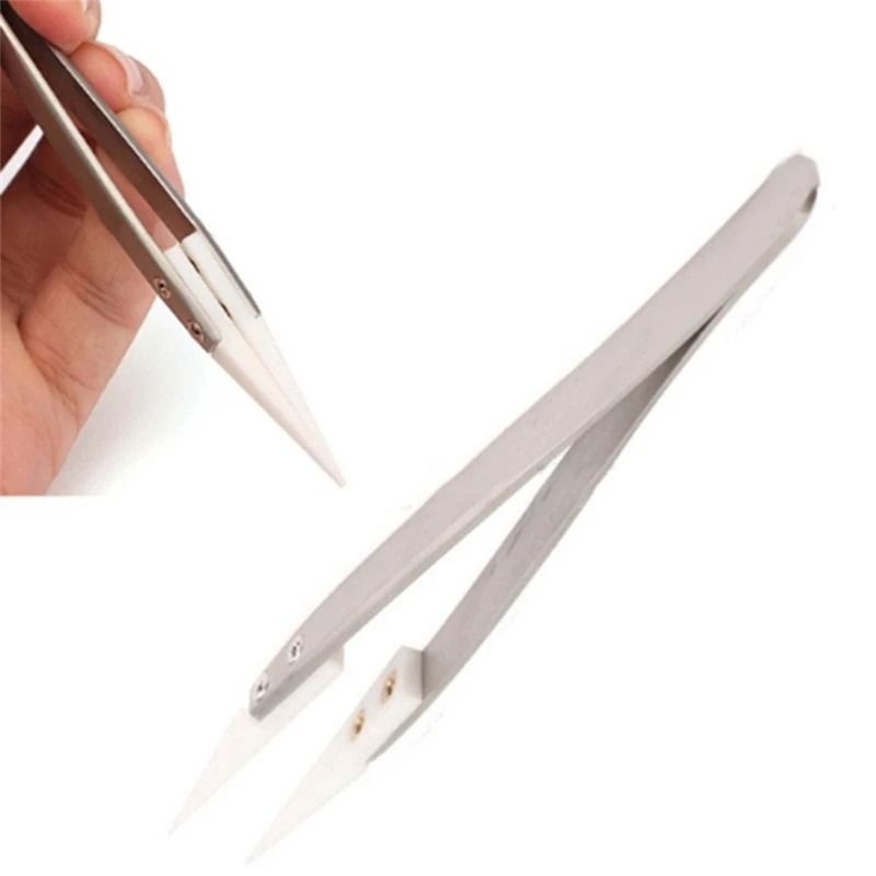 Ceramic Tipped Stainless Steel Tweezers Heat Resistant Fine Point Tool 5