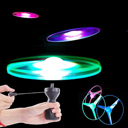 Kids Luminous Flying Disc Propeller Toy With LED Lighting Pull String Launcher