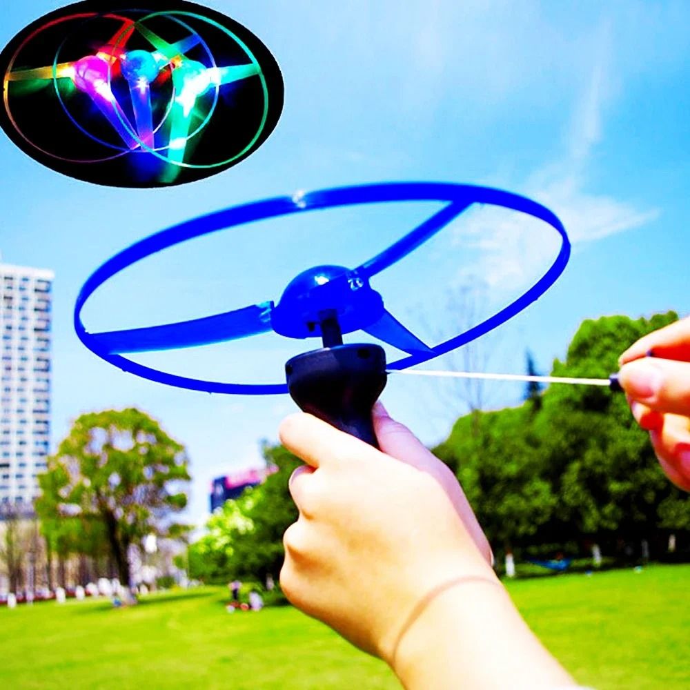 Kids Luminous Flying Disc Propeller Toy With LED Lighting Pull String Launcher 1