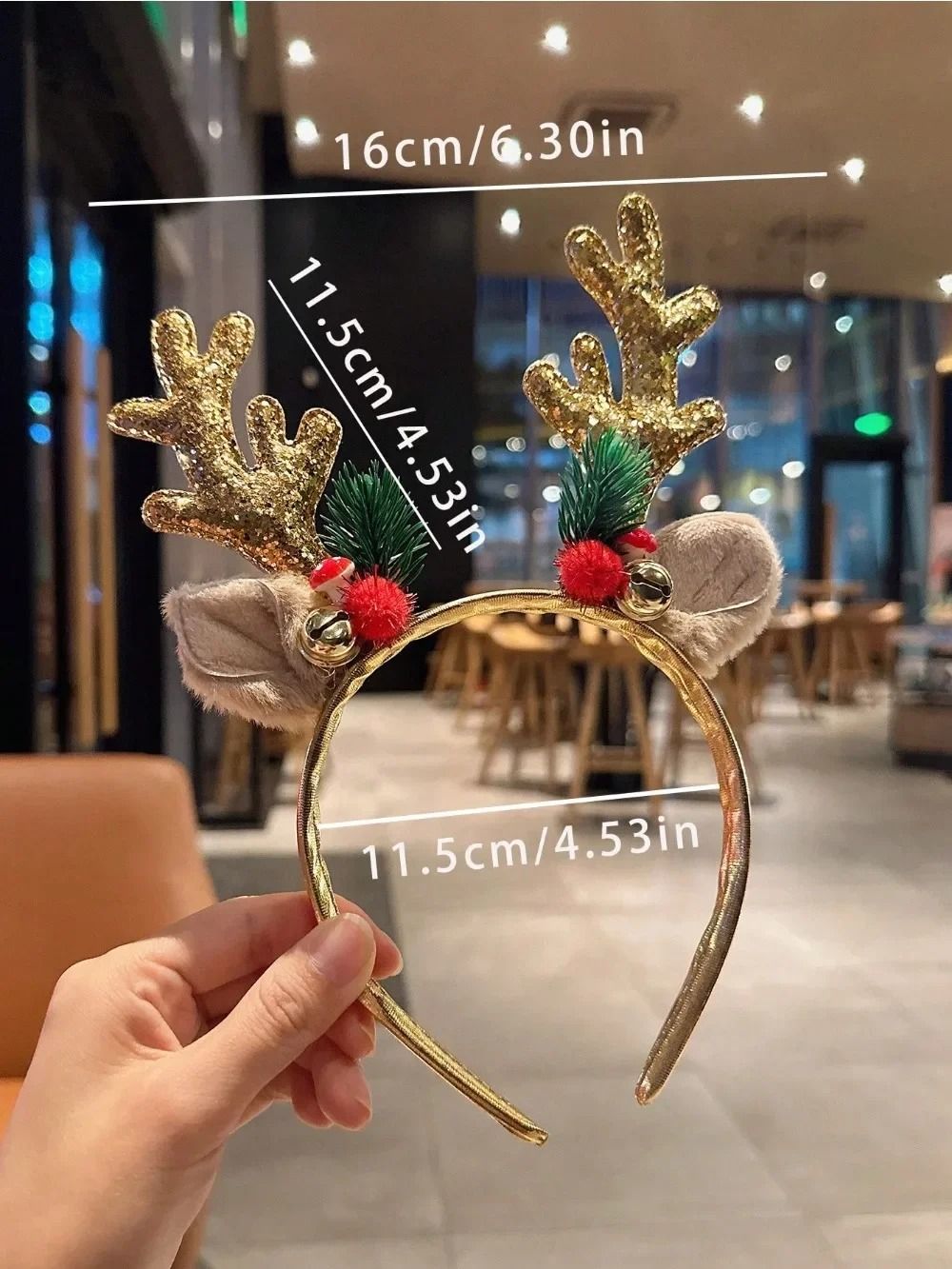 Gold Sequin Deer Horn Christmas Headband With Bells And Festive Holiday Accents 1