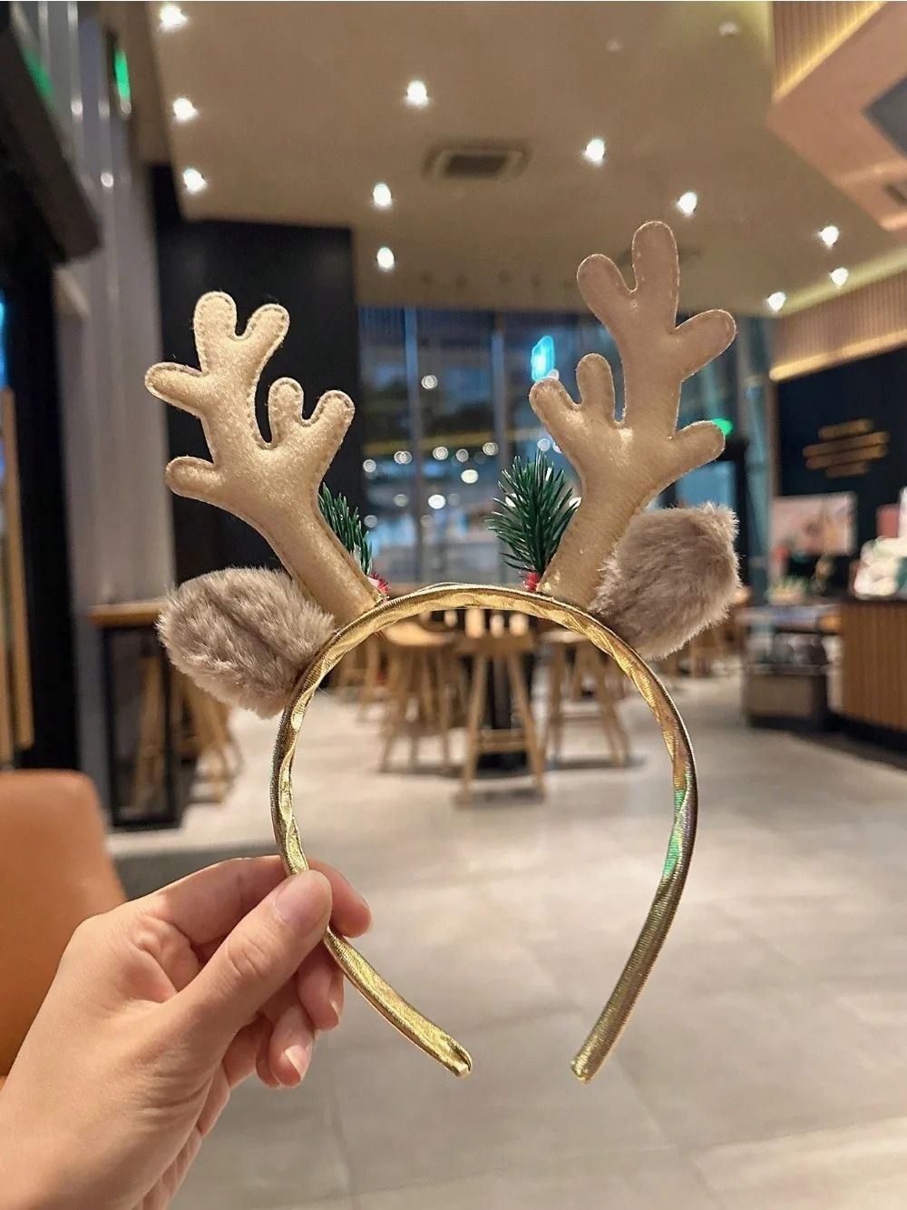 Gold Sequin Deer Horn Christmas Headband With Bells And Festive Holiday Accents 3