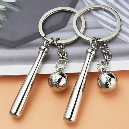Baseball Keychain with 3D Ball and Bat Pendant