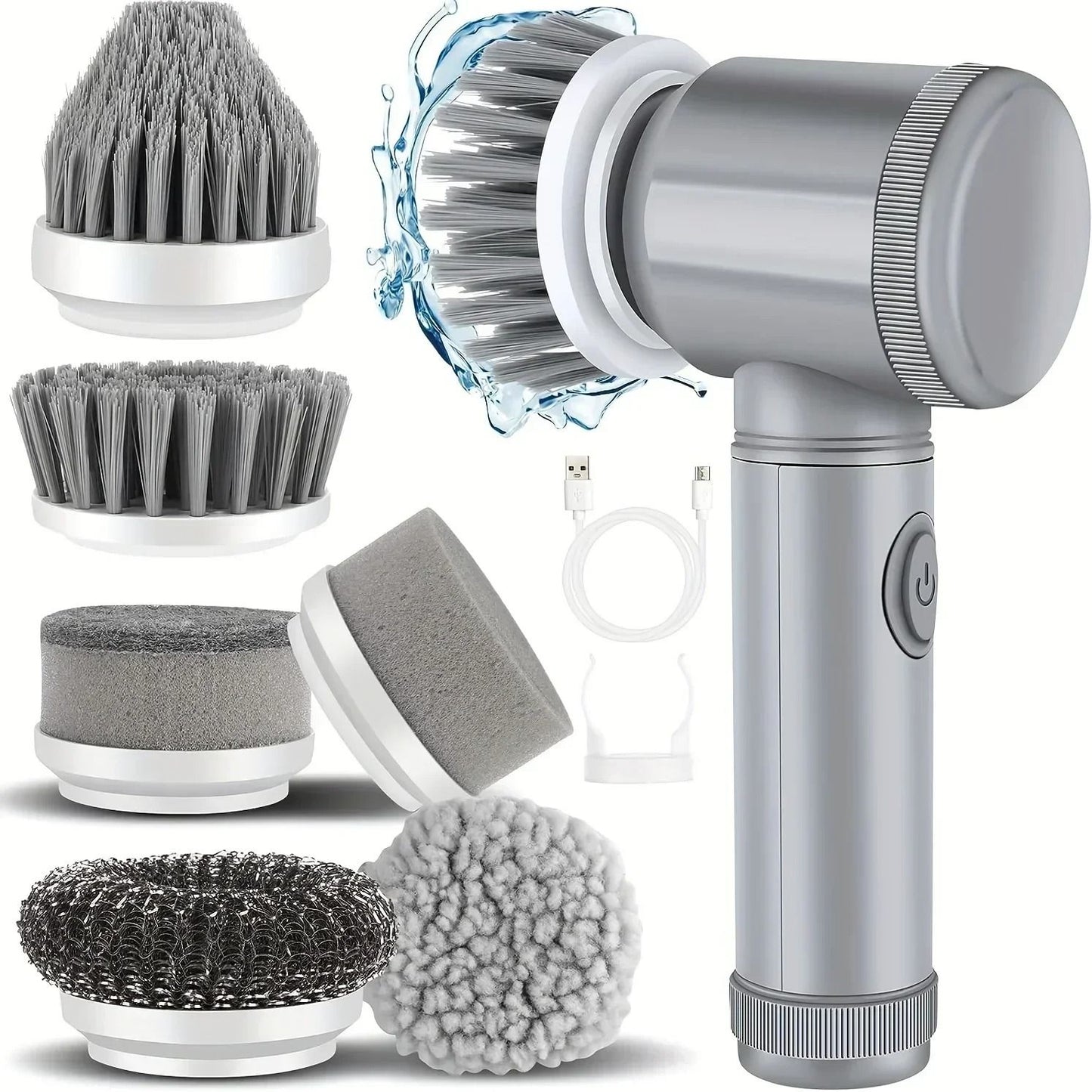 Electric Spin Scrubber Cordless Cleaning Brush with 6 Replaceable Brush Heads