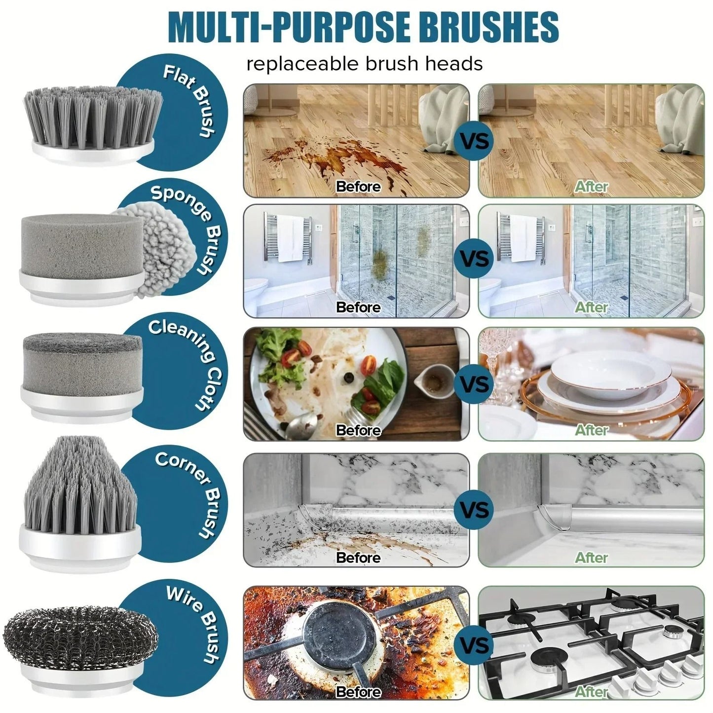 Electric Spin Scrubber Cordless Cleaning Brush With 6 Replaceable Brush Heads 2