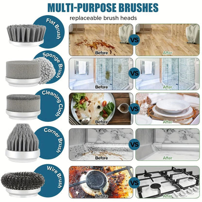 Electric Spin Scrubber Cordless Cleaning Brush With 6 Replaceable Brush Heads 2