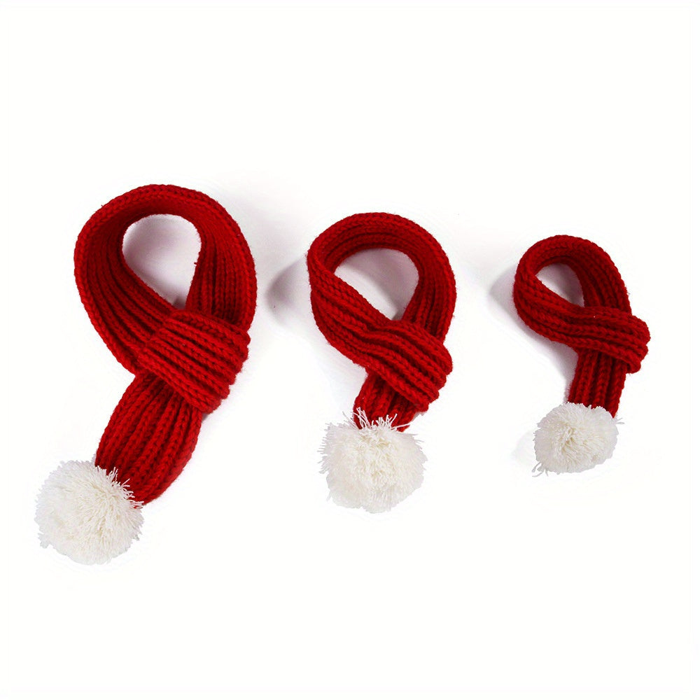 Red Knit Scarves With Pompom, Dog Knitted Scarf, Neck Warmer Bandana Christmas Festival Party Pet Puppy Cat Decor Access