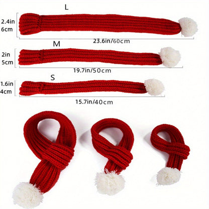 Red Knit Scarves With Pompom, Dog Knitted Scarf, Neck Warmer Bandana Christmas Festival Party Pet Puppy Cat Decor Access
