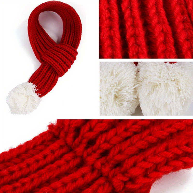 Red Knit Scarves With Pompom, Dog Knitted Scarf, Neck Warmer Bandana Christmas Festival Party Pet Puppy Cat Decor Access