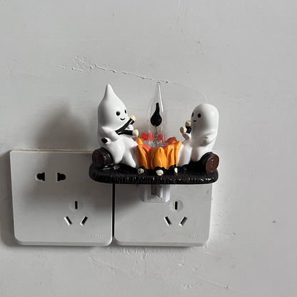 Cute Ghost Design, Halloween Ghost Statue with Lights, Desktop Home Holiday Decoration Item, Atmospheric Lighting Effect