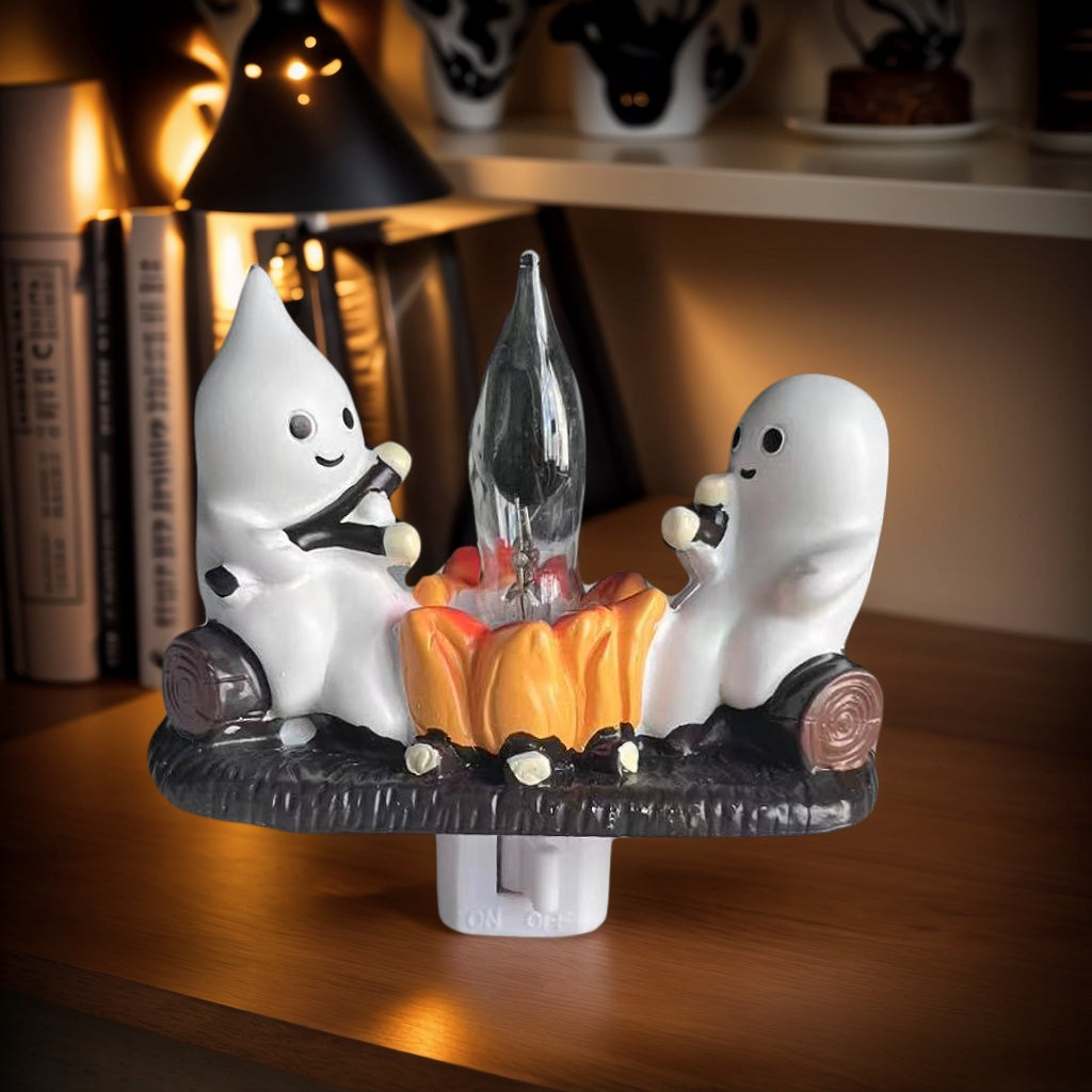 Cute Ghost Design, Halloween Ghost Statue with Lights, Desktop Home Holiday Decoration Item, Atmospheric Lighting Effect