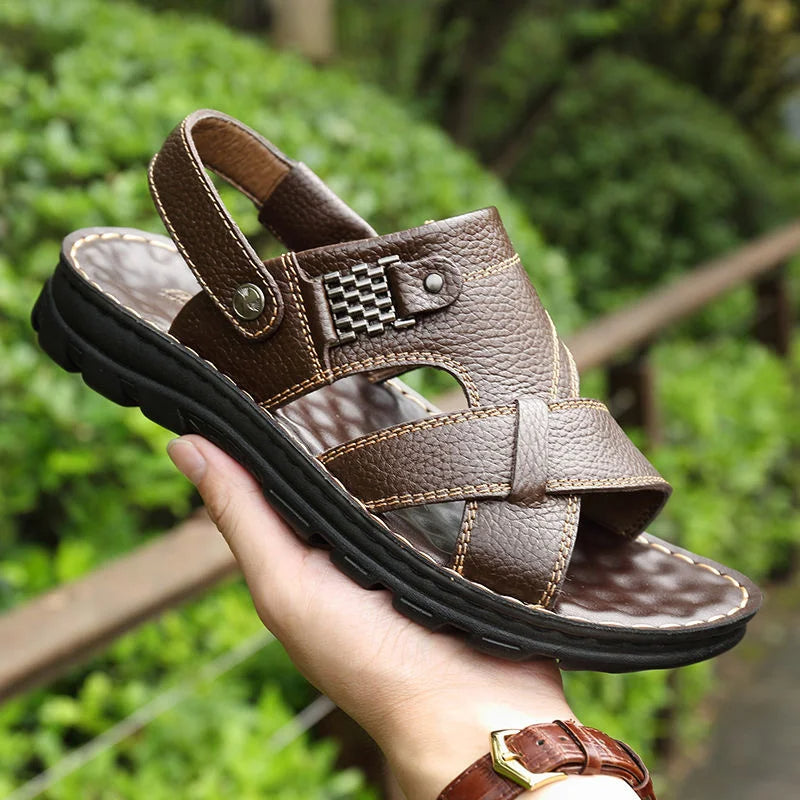 Genuine Leather Slippers For Men Summer Men Leather Sandals Soft Men Comfort Shoes Outdoor Thick So 1