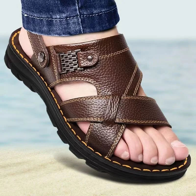 Genuine Leather Slippers For Men Summer Men Leather Sandals Soft Men Comfort Shoes Outdoor Thick So 7