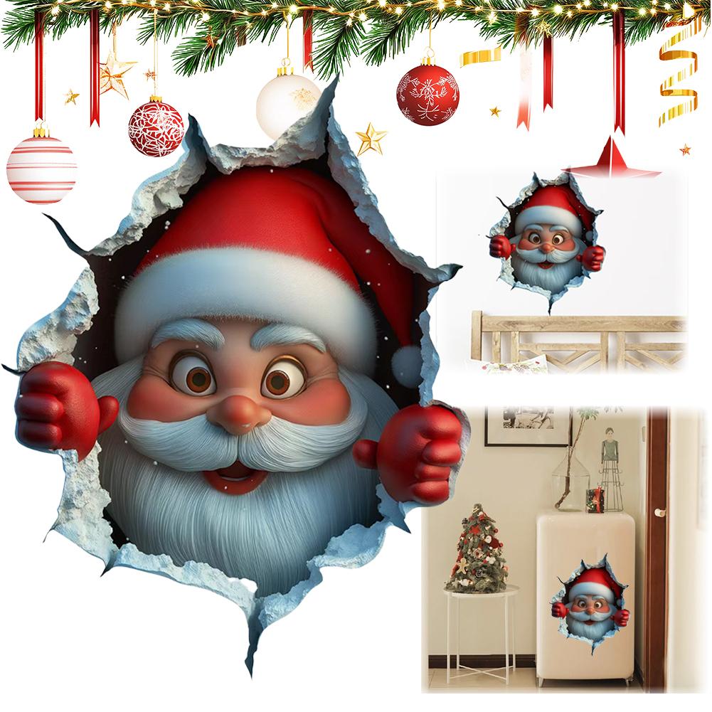 Vinyl Christmas Wall Stickers Stereo Santa Claus Break Through Removable Holiday Decor Home Wall 1