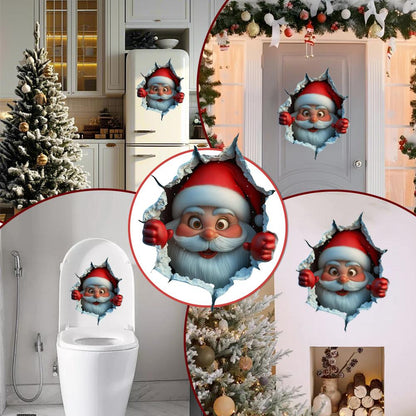 Vinyl Christmas Wall Stickers Stereo Santa Claus Break Through Removable Holiday Decor Home Wall 3