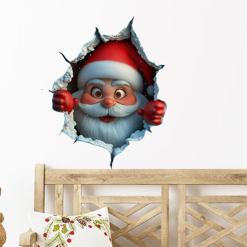 Vinyl Christmas Wall Stickers Stereo Santa Claus Break Through Removable Holiday Decor Home Wall 4