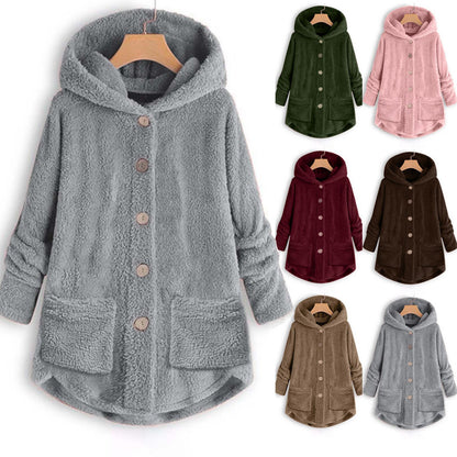 Women Coat, Fashion Plush Pocket, Winter Coat, Irregular Long Sleeve, Keep Warm Cat Ears Coat