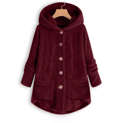 Women Coat Fashion Plush Pocket Winter Coat Irregular Long Sleeve Keep Warm Cat Ears Coat 2