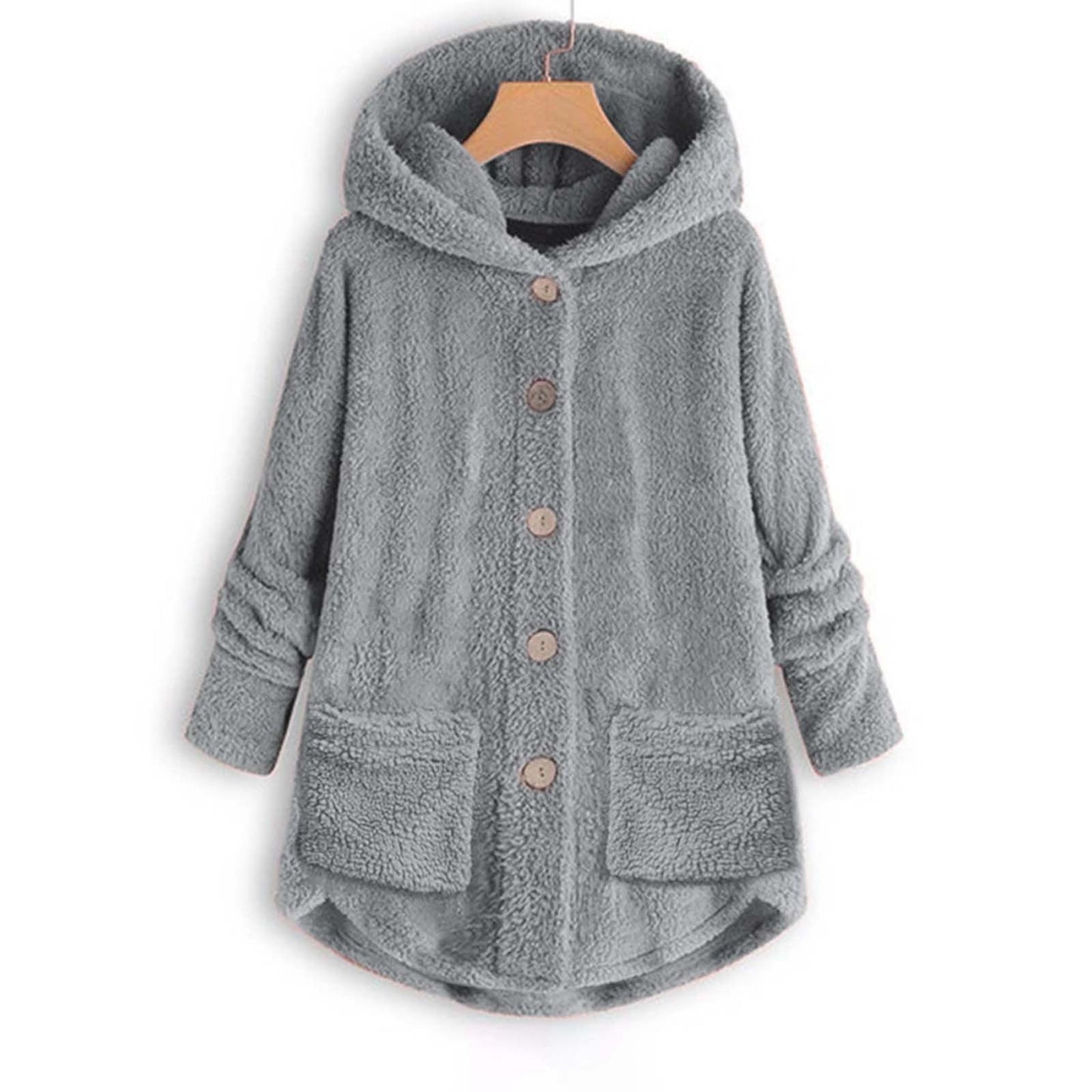 Women Coat Fashion Plush Pocket Winter Coat Irregular Long Sleeve Keep Warm Cat Ears Coat 4