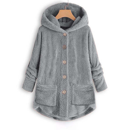Women Coat Fashion Plush Pocket Winter Coat Irregular Long Sleeve Keep Warm Cat Ears Coat 4