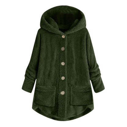 Women Coat Fashion Plush Pocket Winter Coat Irregular Long Sleeve Keep Warm Cat Ears Coat 3