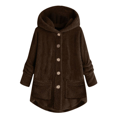 Women Coat Fashion Plush Pocket Winter Coat Irregular Long Sleeve Keep Warm Cat Ears Coat 5
