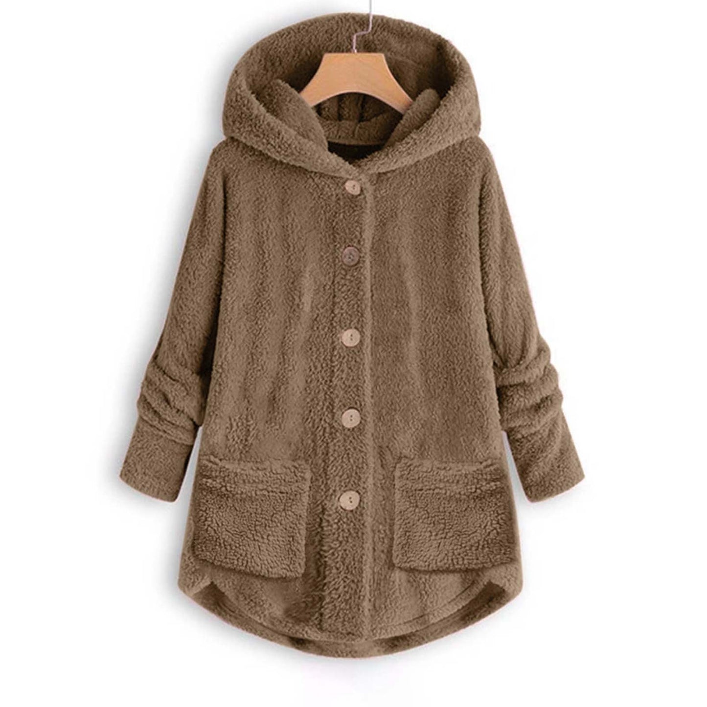 Women Coat Fashion Plush Pocket Winter Coat Irregular Long Sleeve Keep Warm Cat Ears Coat 6