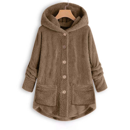 Women Coat Fashion Plush Pocket Winter Coat Irregular Long Sleeve Keep Warm Cat Ears Coat 6