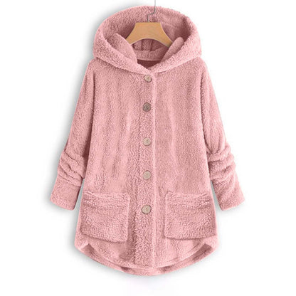 Women Coat Fashion Plush Pocket Winter Coat Irregular Long Sleeve Keep Warm Cat Ears Coat 7