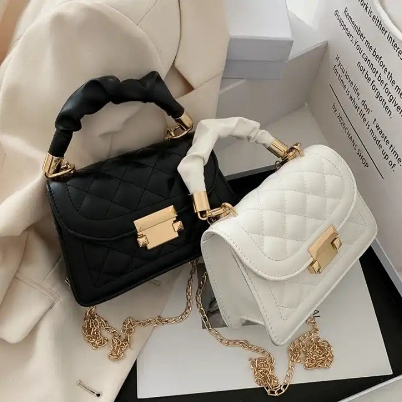 Womens Grid Pattern Tote Bag Fashion PU Leather Crossbody High Quality Bag Buckle Decoration Flap W 7
