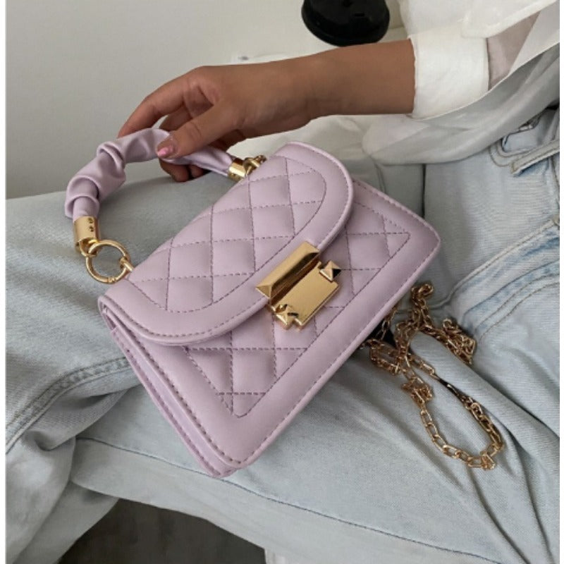 Womens Grid Pattern Tote Bag Fashion PU Leather Crossbody High Quality Bag Buckle Decoration Flap W 8