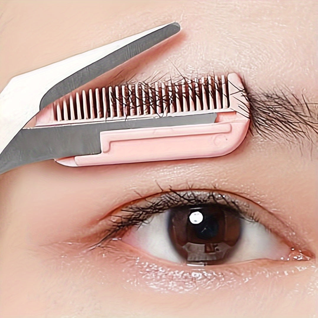 Stainless steel eyebrow scissors with built in comb, pink precise grooming tool, shaping and creating perfect eyebrows