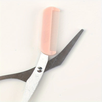 Stainless Steel Eyebrow Scissors With Built In Comb Pink Precise Grooming Tool Shaping And Creating 3